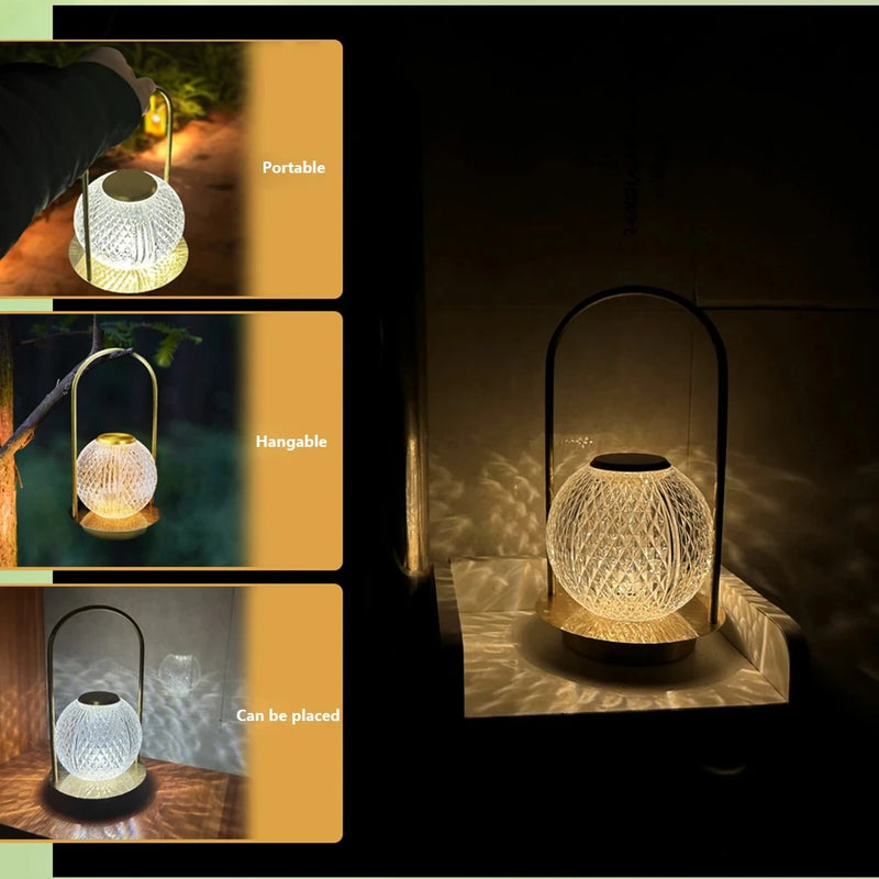 lampe de table boule cristal vintage tactile rechargeable design décoratif