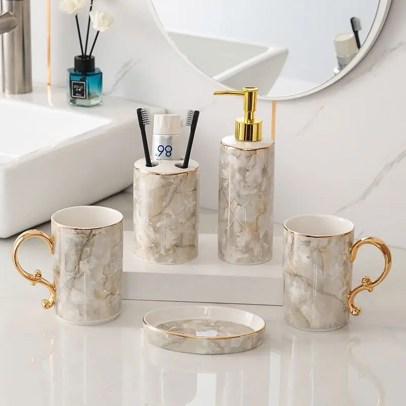 accessoires de salle de bain en céramique marbrée décorative et pratique - vue 8 sur 18