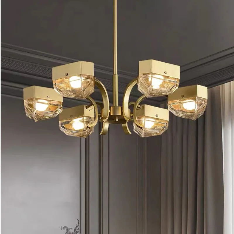 led décorative en cuivre avec suspension réglable pour salon - vue 5 sur 14