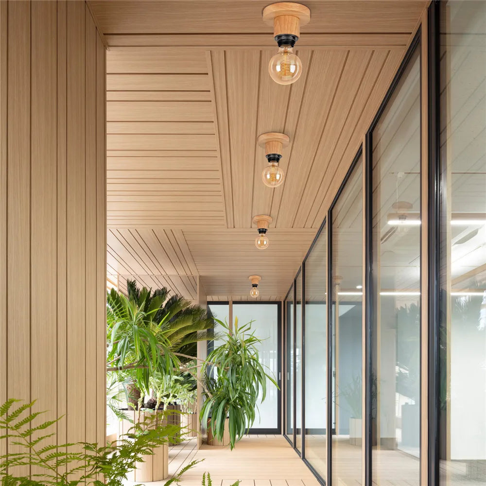 Plafonnier Led nordique bois salon lampe décor - vue 7 sur 6