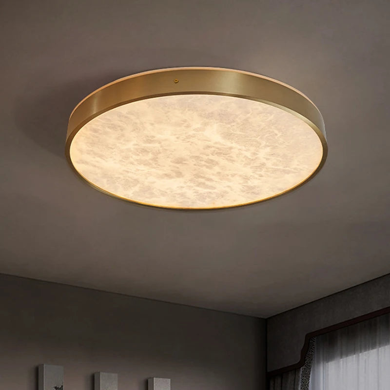plafonnier luxueux en laiton led monté en marbre circulaire
