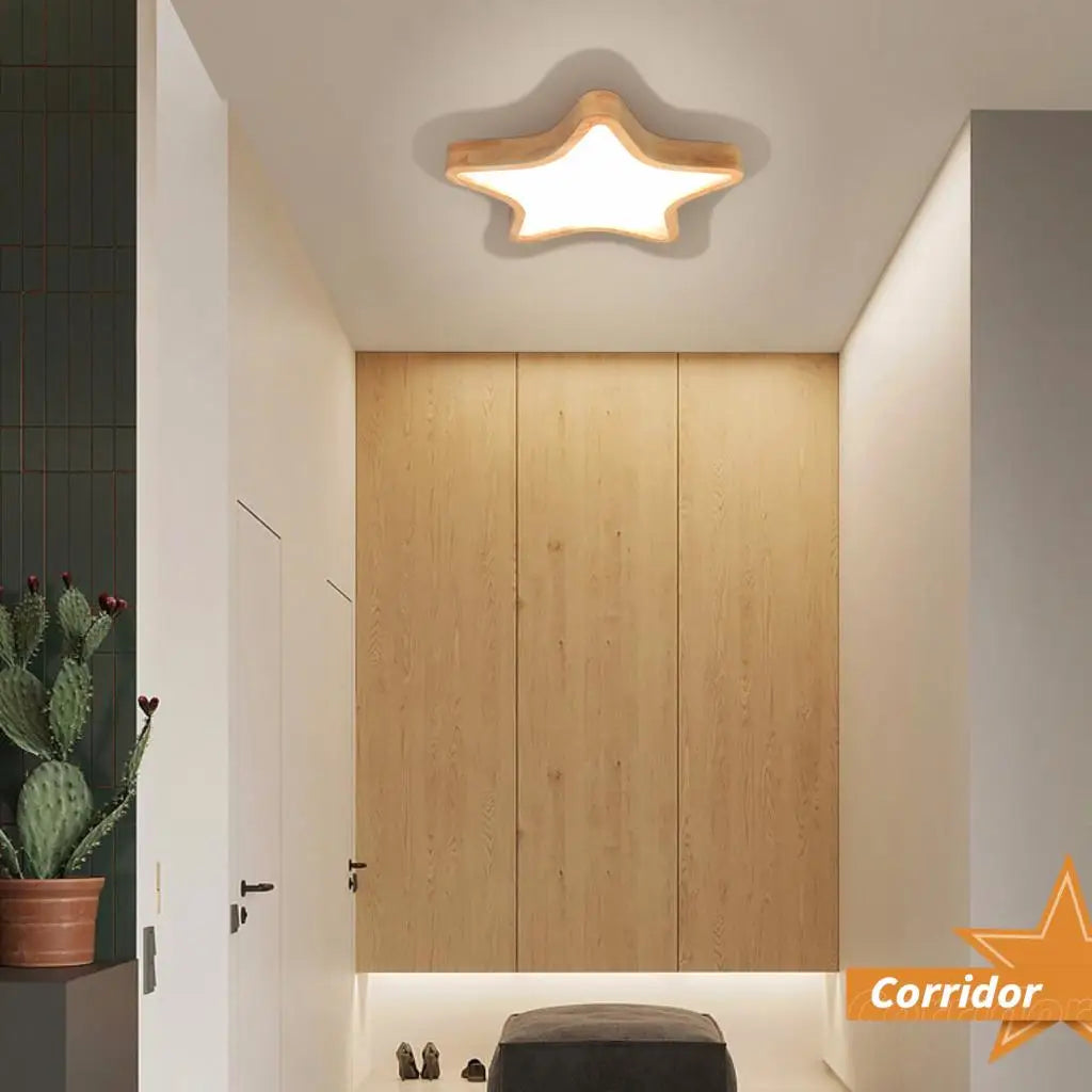 Lampe nordique en bois naturel plafonniers modernes couloir d'entrée lumière forme d'étoile en bois monté en Surface balcon LED lampe de chambre à coucher - vue 5 sur 7