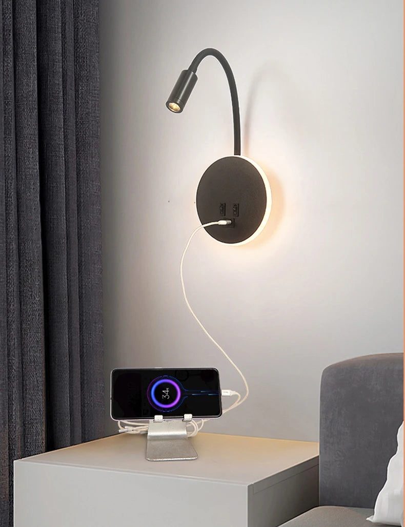 applique murale led réglable avec ports usb design moderne - vue 4 sur 22