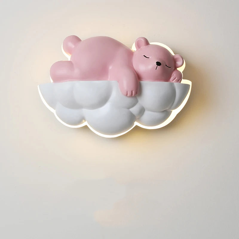 Ours polaire lumière dessin animé enfants appliques murales pour chevet télécommande gradation chambre lampe de nuit pour chambre d'enfant princesse - vue 2 sur 9