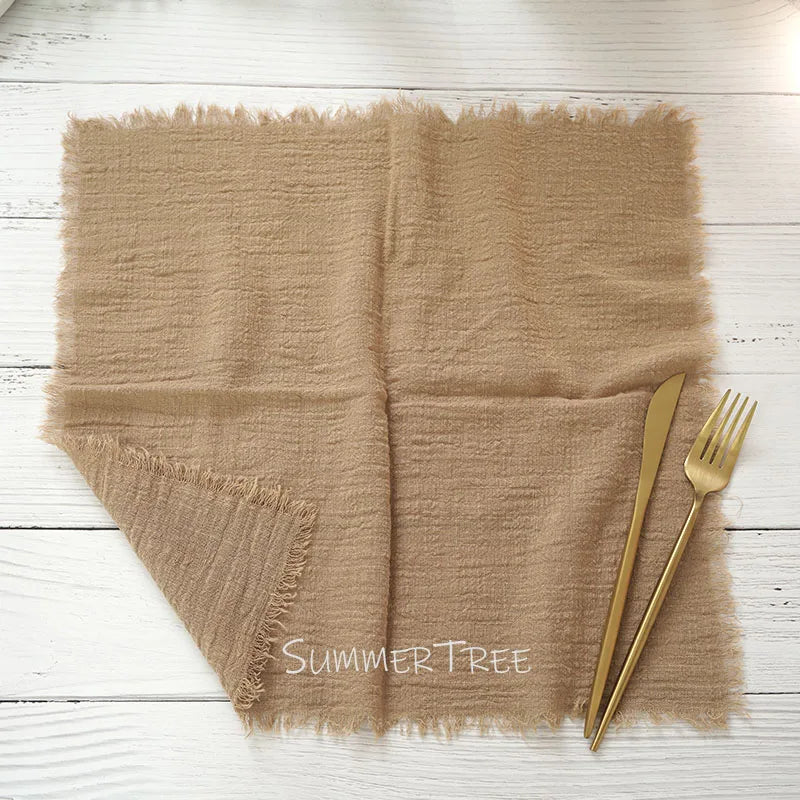 Serviette de table gaze coton lot 12 rustique - vue 4 sur 7