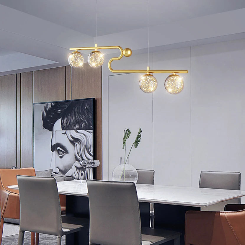 lustre moderne sandyha led avec bande longue et boule de verre - vue 5 sur 12