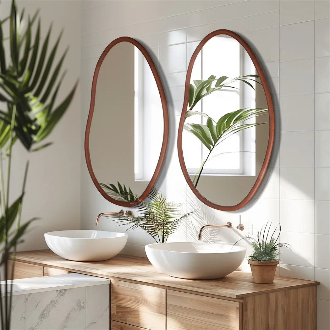 grand miroir mural asymétrique avec cadre en bois naturel - vue 8 sur 7