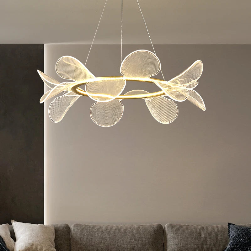 suspension moderne à led avec intensité variable et anneau doré - vue 5 sur 10