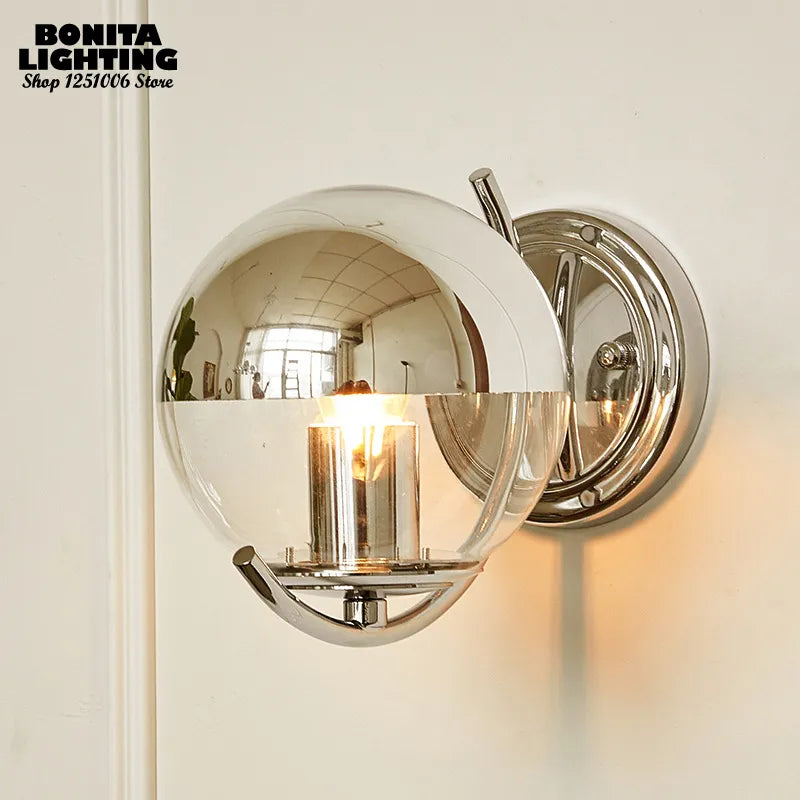 Boule d'espace argent Simple élégant haricots magiques petites appliques appliques murales boule de verre semi-plaqué chromé appliques murales couloir de chambre à coucher
