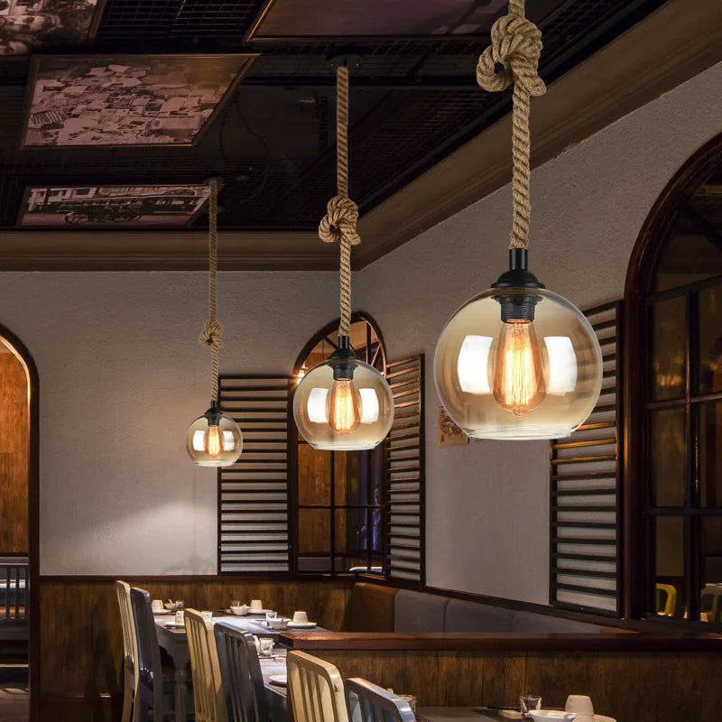 corde de chanvre avec boule de verre lumière led tissage à la main - vue 4 sur 11