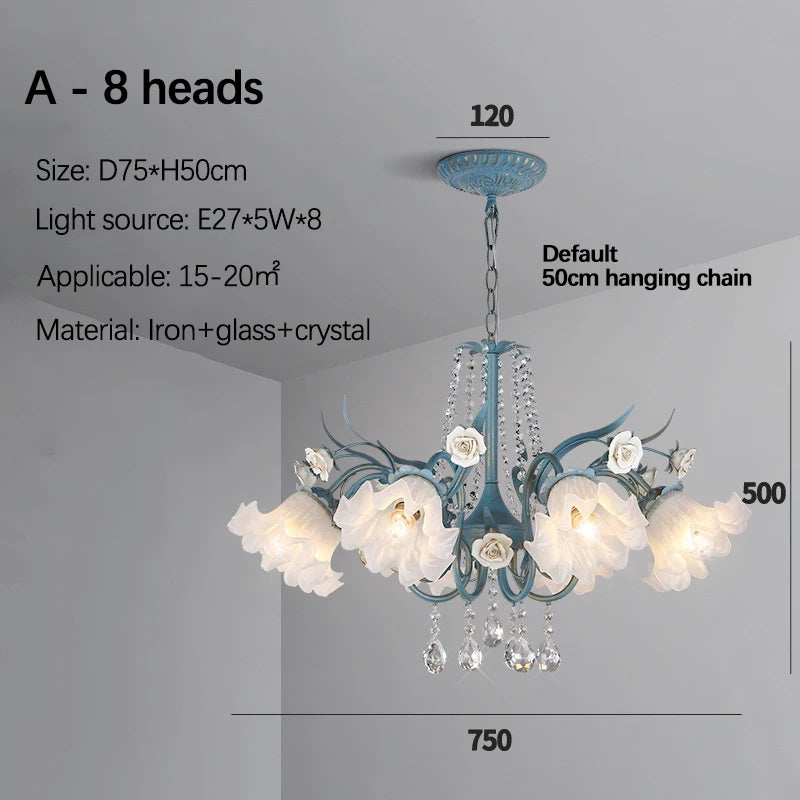 SANDYHA moderne suspension lumières français pastorale fleurs verre cristal Lustre salon salle à manger décor à la maison Lustre Design Luxe