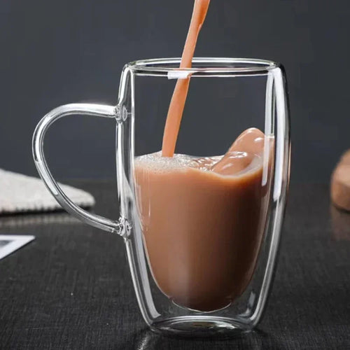 Mug double paroi en verre borosilicate avec anse