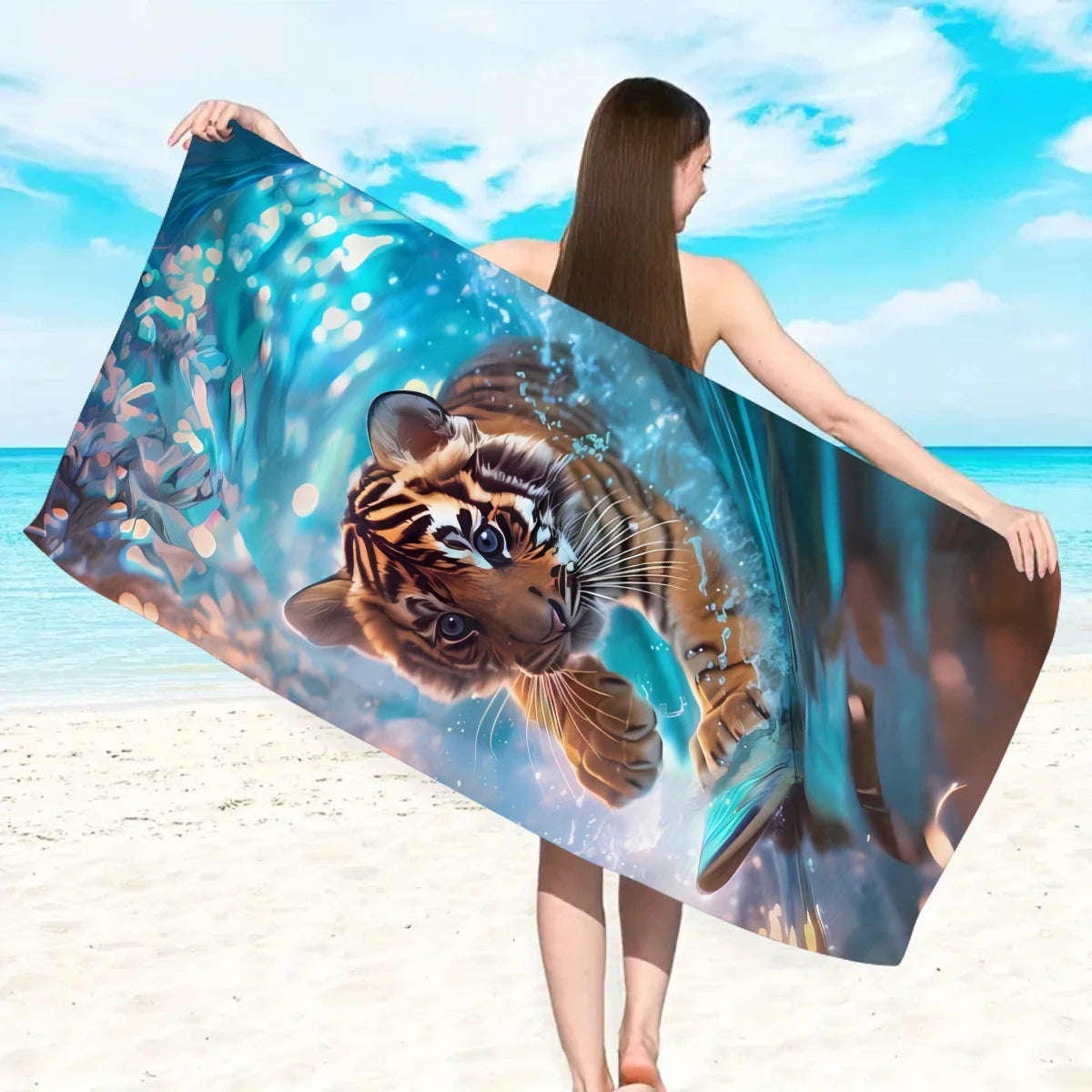 Serviette de plage motif animal microfibre séchage rapide - vue 4 sur 6