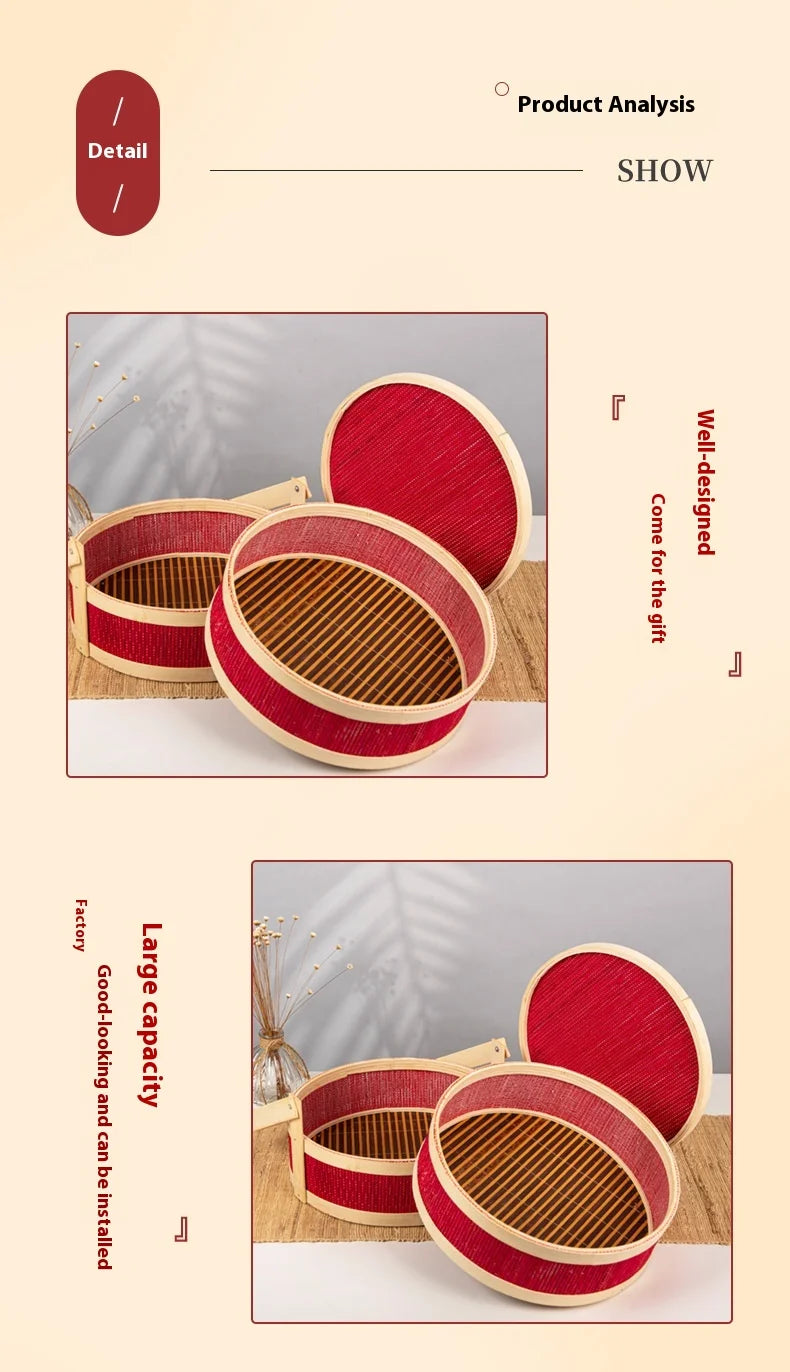 panier en bambou tressé portable pour pique-nique et repas - vue 4 sur 7