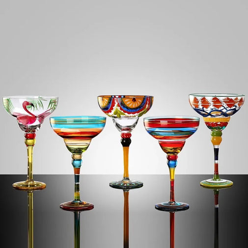 Verre cocktail margarita peint flamingo style créatif rayures