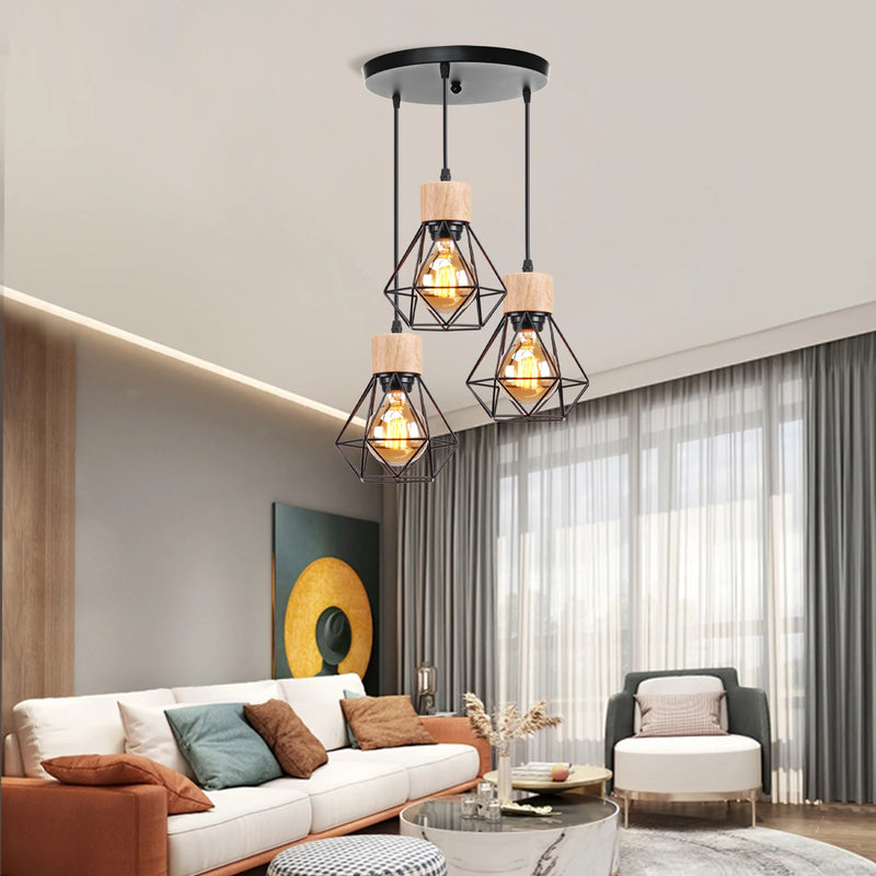 suspension vintage en bois luminaire led suspendu