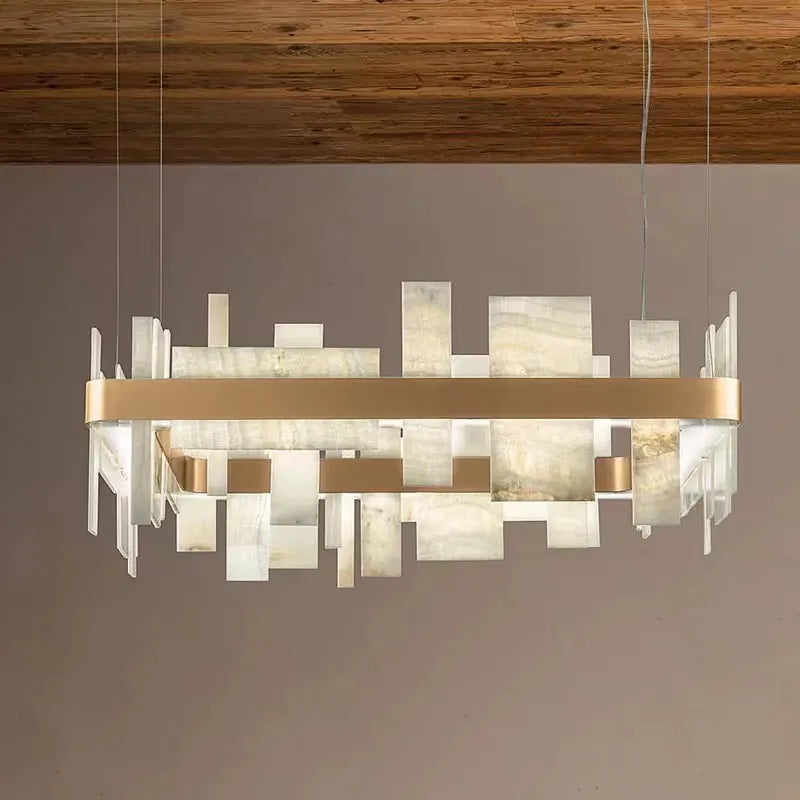Lustre design LED moderne luxe marbre concepteur décoration - vue 4 sur 11