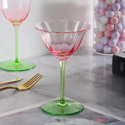 Verres à vin rétro cristal motif floral rayures