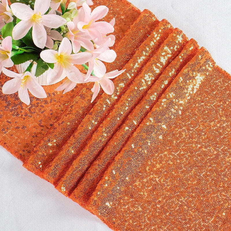 Chemin de table paillettes orange decoration fete mariage