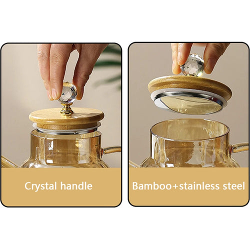Bouilloire verre couvercle bambou filtre amovible infusions