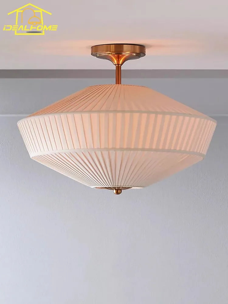 plafonnier vintage américain en tissu plissé design décoratif