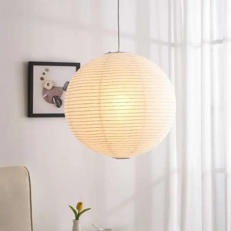 Nordique Wabi Sabi vent rond papier de riz suspension LED lumières salon salle à manger chambre Loft Restaurant Bar décor à la maison lustre - vue 4 sur 5