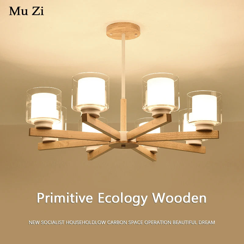 Lustre en bois vintage à led pour intérieur rustique