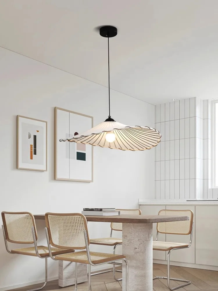 Tissu nordique suspension LED lumière Restaurant chambre salle à manger décoration de la maison Lustre créatif coton lin chapeau Lustre lampe - vue 4 sur 9