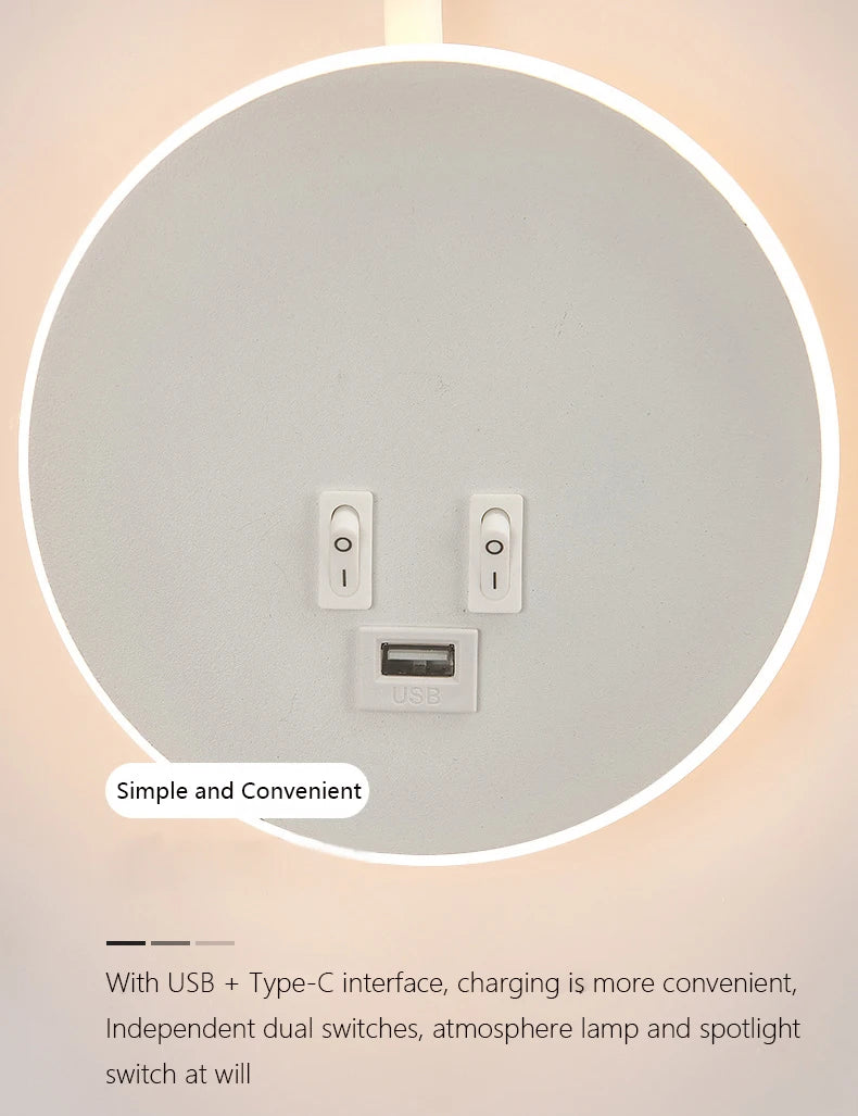 applique murale led réglable avec ports usb design moderne - vue 7 sur 22