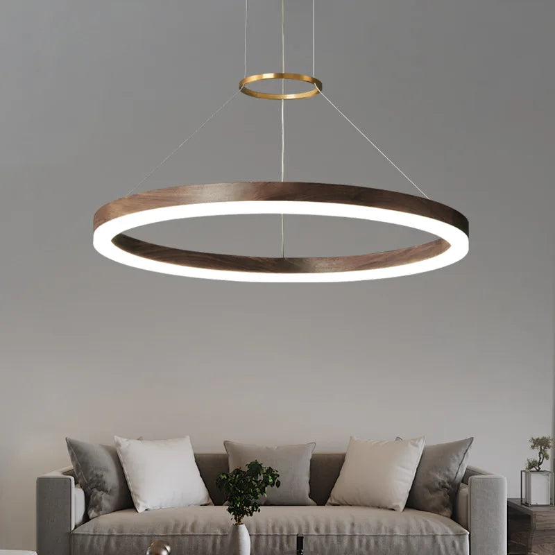 lustre moderne en bois massif avec lumières led - vue 5 sur 12