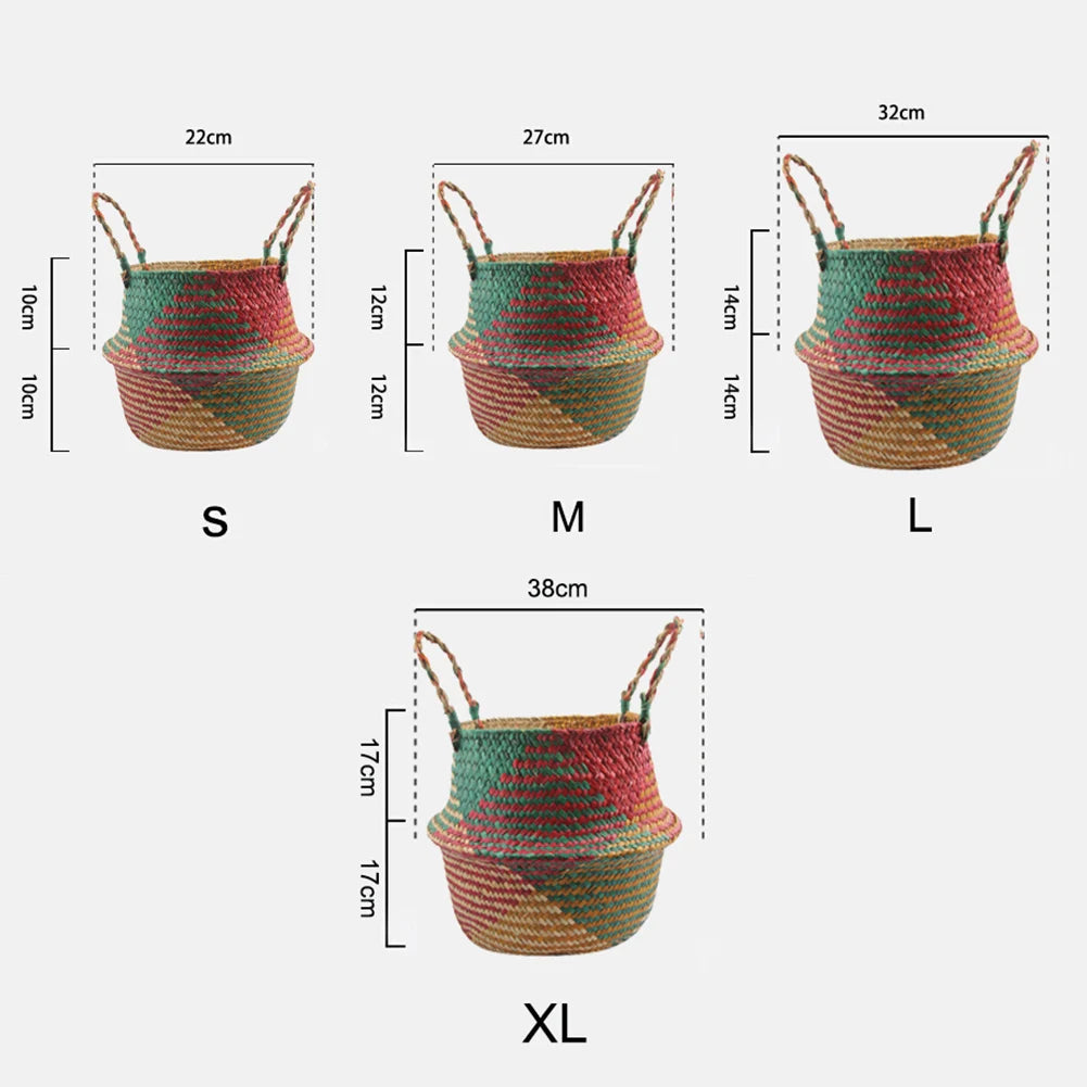 panier de rangement en paille avec poignée pliable pour fleurs et linge - vue 7 sur 8