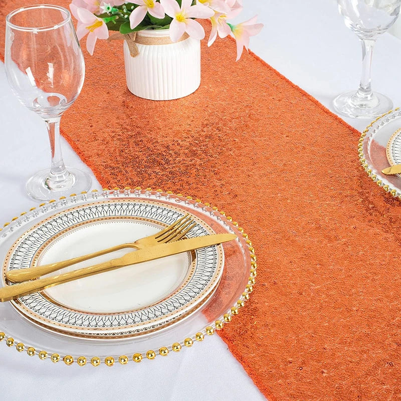 Chemin de table orange à paillettes décoration fêtes - vue 4 sur 7