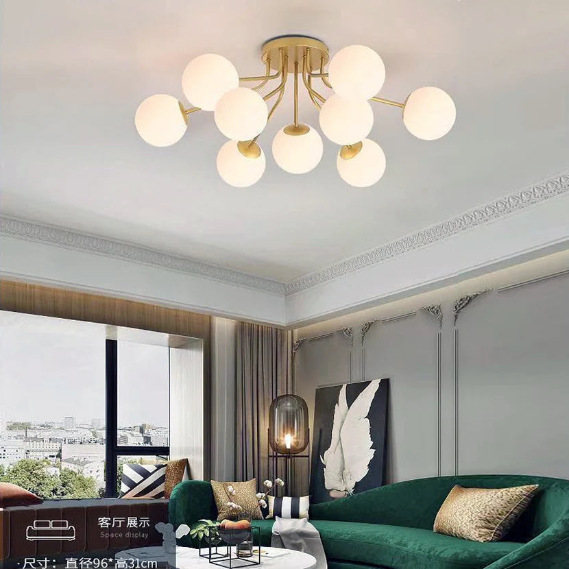 Lustre Nordique LED Salon Chambre Lait Blanc Boule de Verre pour Vivre Sommeil Maison - vue 3 sur 14