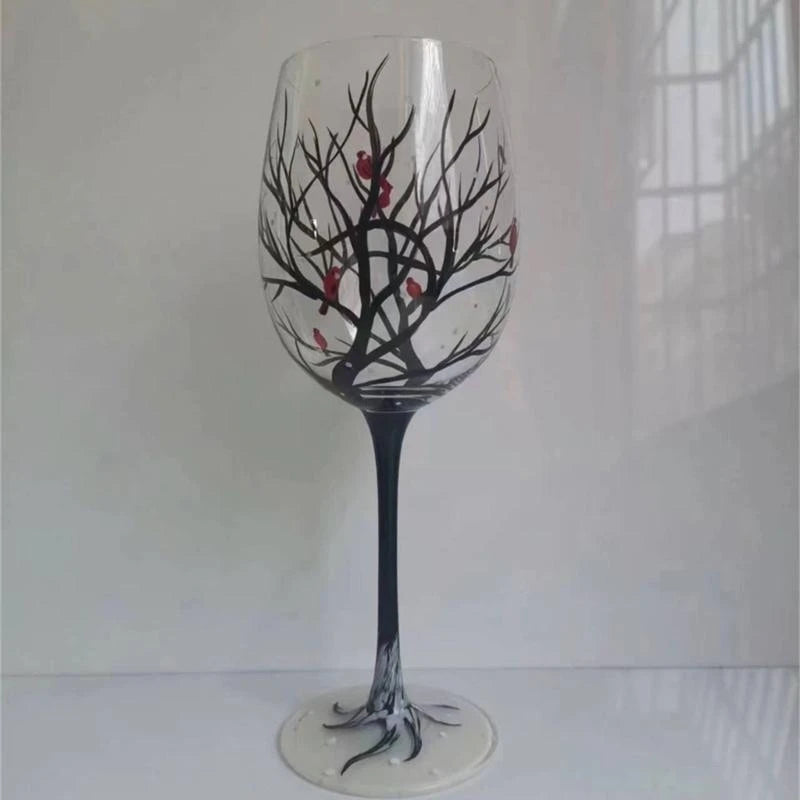 Verre à vin arbre quatre saisons peint main - vue 7 sur 7