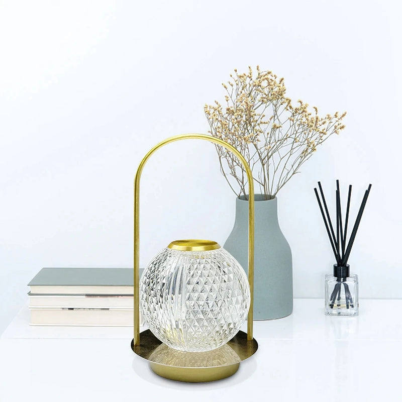 lampe de table boule cristal vintage tactile rechargeable design décoratif