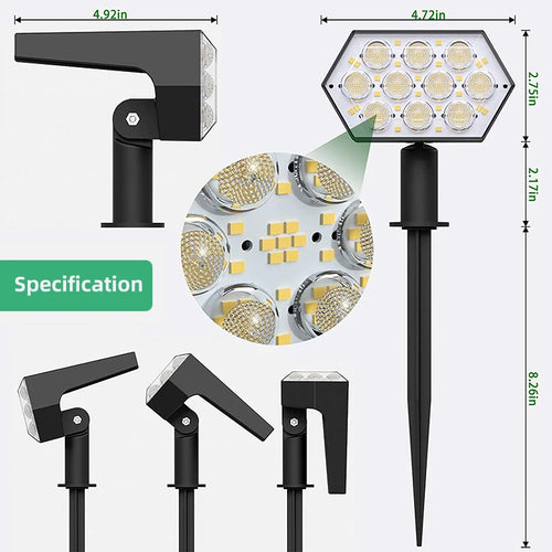 KHTO lumières solaires extérieures 92 LED spots solaires extérieurs IP67 étanche lampes de jardin solaires 2 en 1 pour porche de jardin de cour