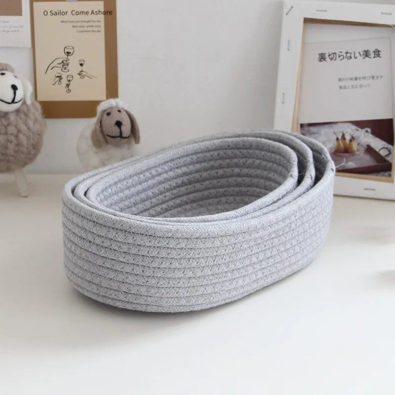 paniers de rangement en corde de coton nordique pour organisation - vue 4 sur 9