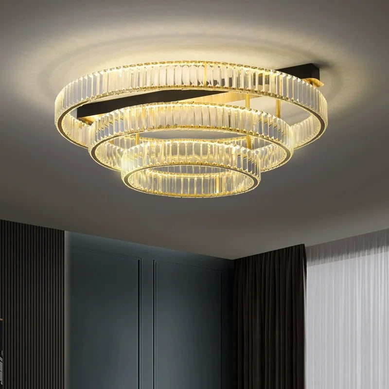 plafonnier de luxe en cuivre et cristal décoration moderne - vue 4 sur 15