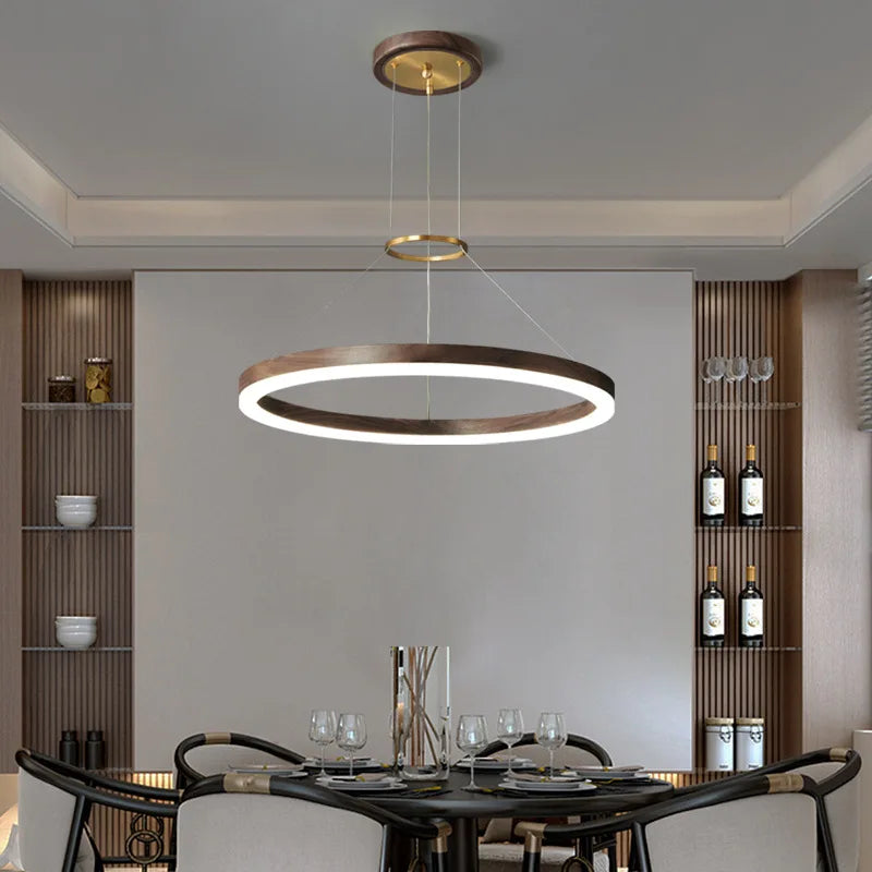 lustre moderne en bois massif avec lumières led
