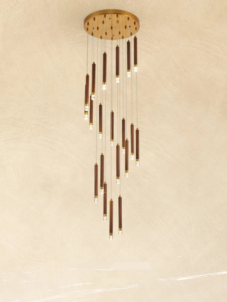 lustre led moderne en noyer pour duplex nordique simple - vue 6 sur 7