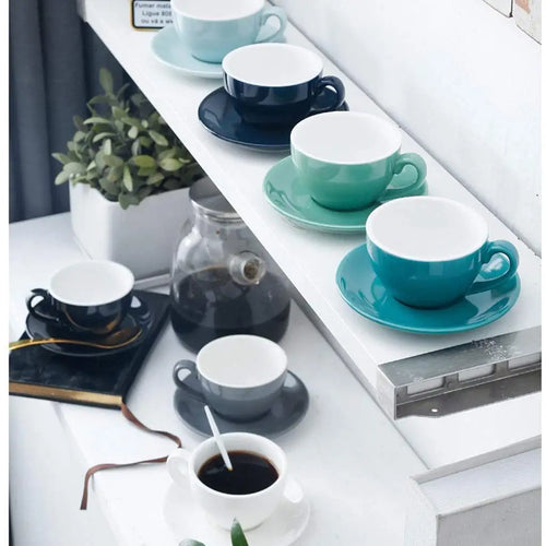 Service café céramique style barista avec soucoupe