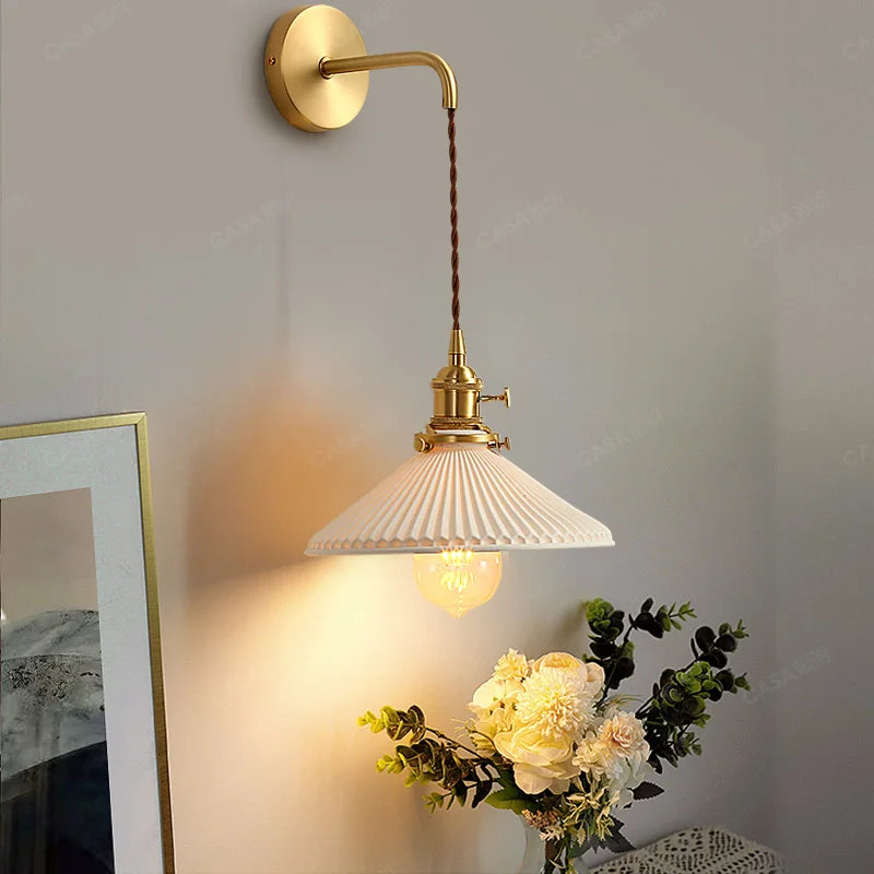 Applique murale dorée moderne céramique fil ajustable LED - vue 10 sur 23