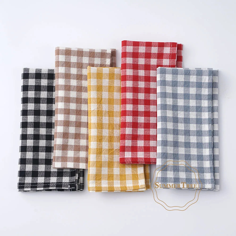 Serviette de table coton motif vichy 42x42 lavable - vue 4 sur 7