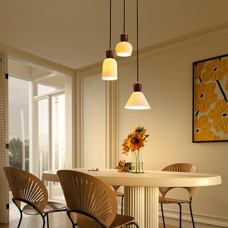 iwhd suspension led en noyer céramique style nordique japonais - vue 5 sur 23