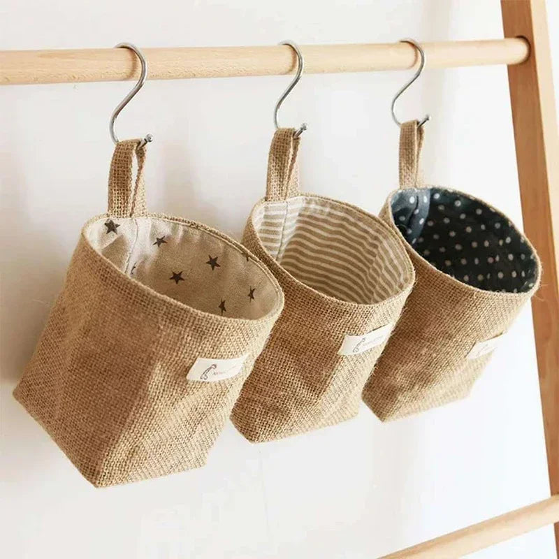 Panier de rangement en coton et lin avec poignée