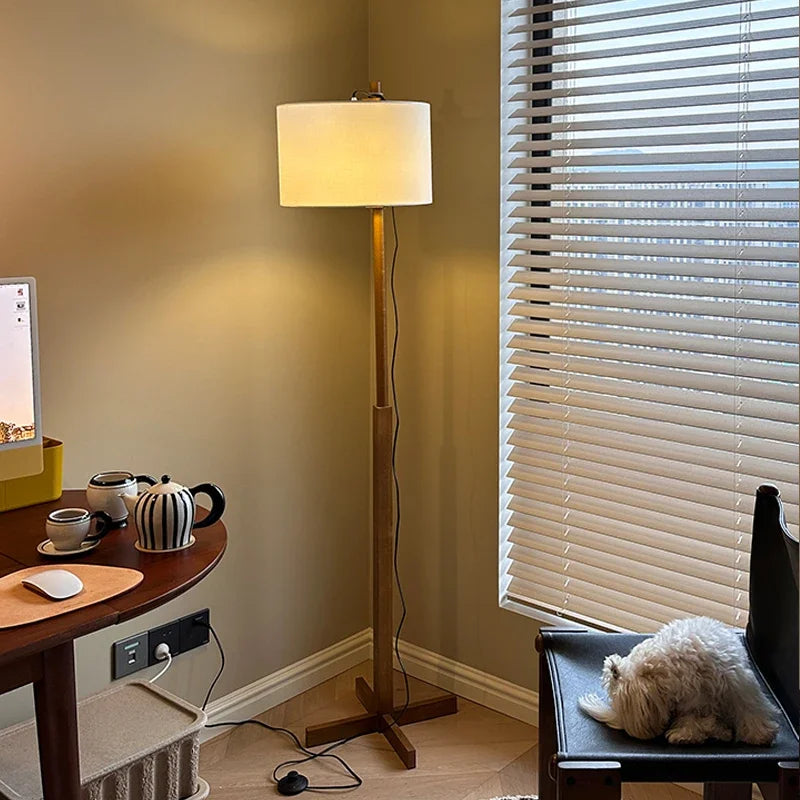 Lampadaire Nordique Wabi Sabi En Bois Massif Tissu Abat-Jour Led Salon Chambre Lampe De Chevet Décor À La Maison Canapé Coin Lampe Sur Pied - vue 4 sur 7