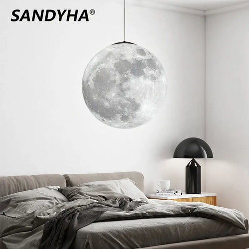 SANDYHA lune atmosphère lustre impression 3D 	 créative enfants chambre lampe Restaurant Bar suspension luminaires