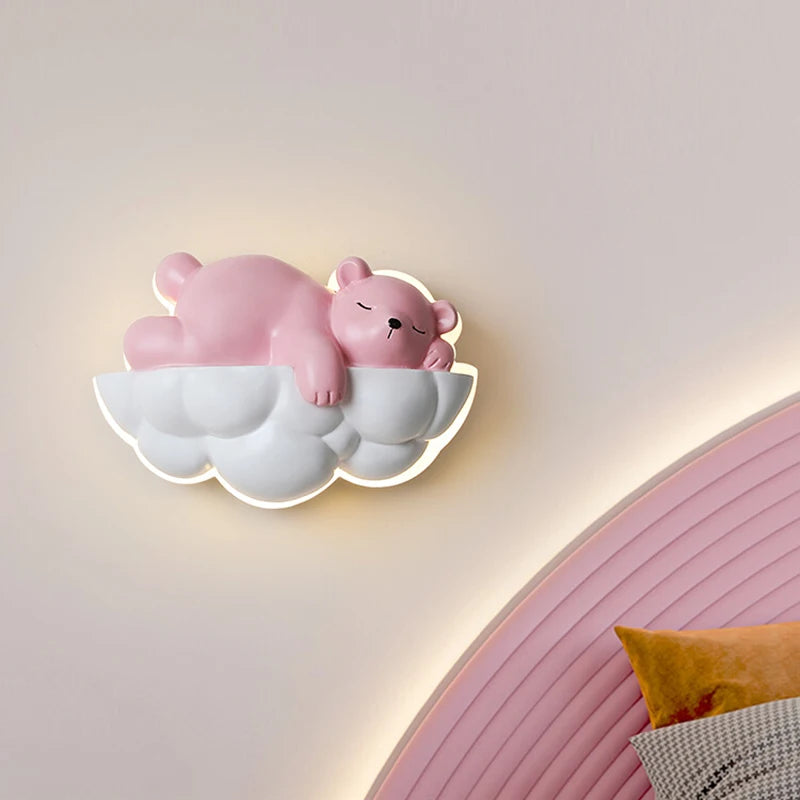 Ours polaire lumière dessin animé enfants appliques murales pour chevet télécommande gradation chambre lampe de nuit pour chambre d'enfant princesse - vue 4 sur 9