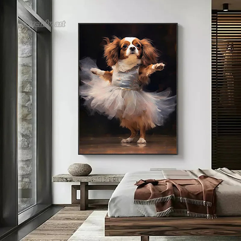 portraits de ballerine de chien art abstrait mural kawaii