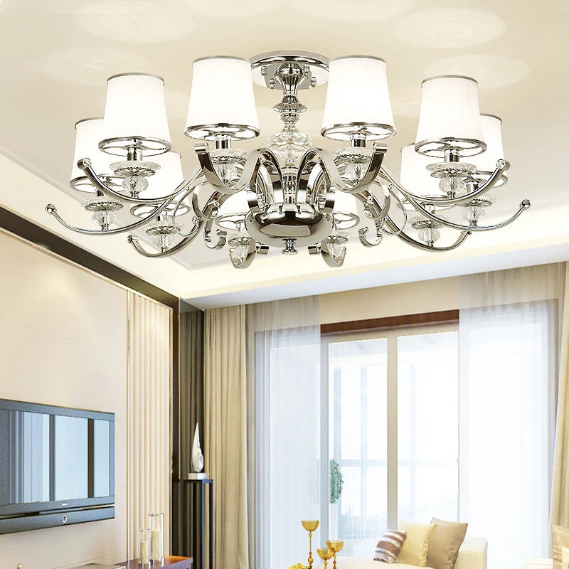 lustre chromé moderne à abat-jours blancs - vue 2 sur 16